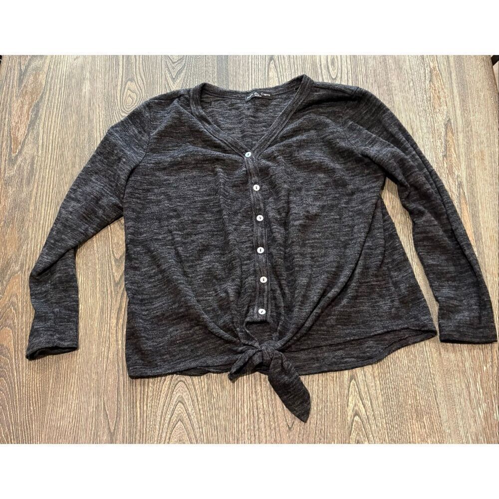 Kim & Cami Womens Button-Up Cardigan Sweater Long Sleeve Tie Front Gray Size M